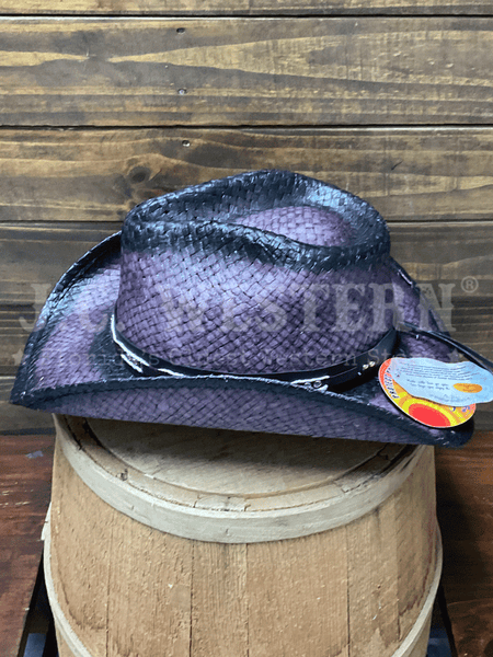 Bullhide BURNIN' DOWN 2798 Western Straw Hat Wine side view. If you need any assistance with this item or the purchase of this item please call us at five six one seven four eight eight eight zero one Monday through Saturday 10:00a.m EST to 8:00 p.m EST