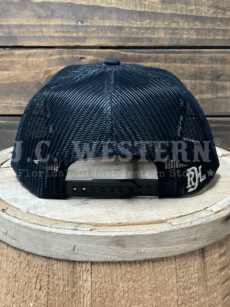 Black mesh cap on a wooden barrel with back view.If you need any assistance with this item or the purchase of this item please call us at five six one seven four eight eight eight zero one Monday through Saturday 10:00a.m EST to 8:00 p.m EST