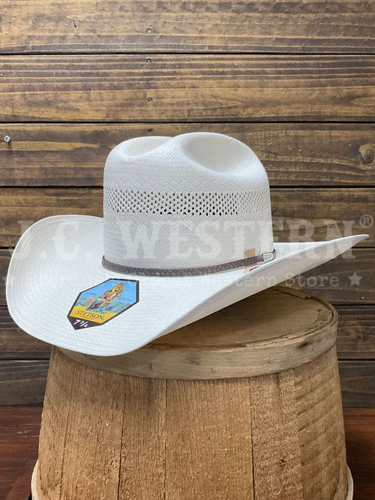 Stetson SSPLAT-304281 PLAIT 10X Straw Hat Natural side / front view. If you need any assistance with this item or the purchase of this item please call us at five six one seven four eight eight eight zero one Monday through Saturday 10:00a.m EST to 8:00 p.m EST