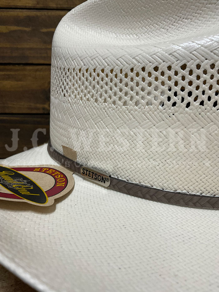 Stetson SSPLAT-304281 PLAIT 10X Straw Hat Natural side / front view. If you need any assistance with this item or the purchase of this item please call us at five six one seven four eight eight eight zero one Monday through Saturday 10:00a.m EST to 8:00 p.m EST