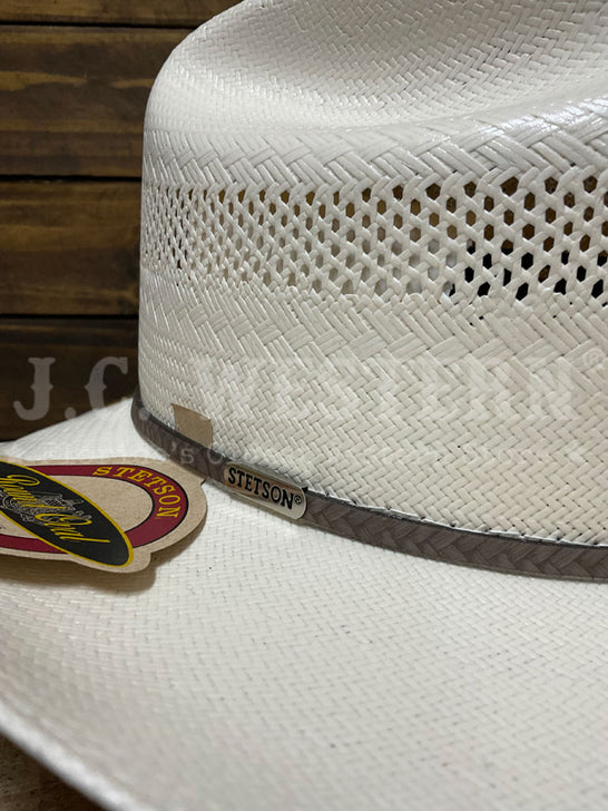 Stetson SSPLAT-304281 PLAIT 10X Straw Hat Natural close up. If you need any assistance with this item or the purchase of this item please call us at five six one seven four eight eight eight zero one Monday through Saturday 10:00a.m EST to 8:00 p.m EST