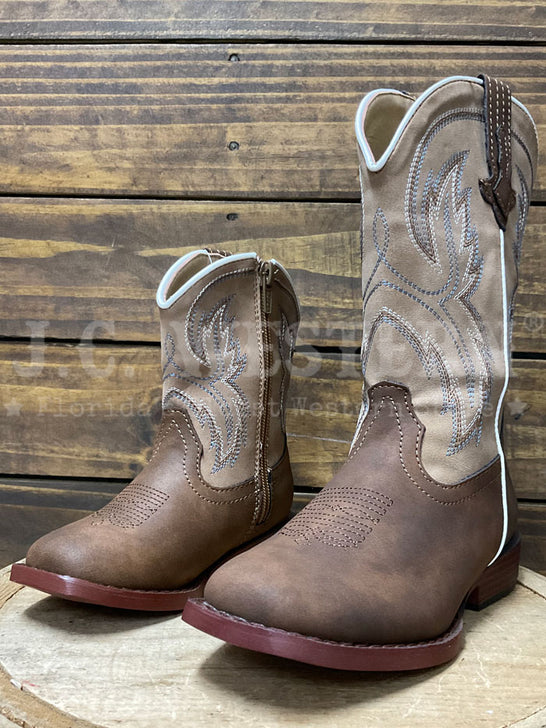 Roper 3368 Kids Western Stitch Boot Brown Tan side / front view pair. If you need any assistance with this item or the purchase of this item please call us at five six one seven four eight eight eight zero one Monday through Saturday 10:00a.m EST to 8:00 p.m EST