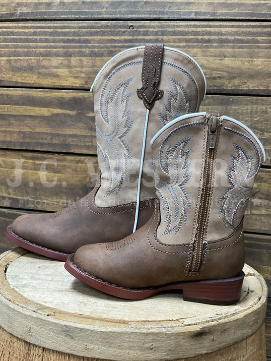Roper 3368 Kids Western Stitch Boot Brown Tan side view pair. If you need any assistance with this item or the purchase of this item please call us at five six one seven four eight eight eight zero one Monday through Saturday 10:00a.m EST to 8:00 p.m EST