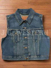 Levi's A74370009 Womens XS Vest Denim front view. If you need any assistance with this item or the purchase of this item please call us at five six one seven four eight eight eight zero one Monday through Saturday 10:00a.m EST to 8:00 p.m EST