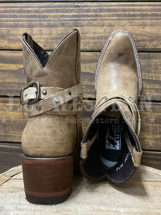 Artillero H23 Womens DUQUESA Western Bootie Olden Tan back and toe view. If you need any assistance with this item or the purchase of this item please call us at five six one seven four eight eight eight zero one Monday through Saturday 10:00a.m EST to 8:00 p.m EST