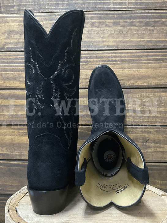 Tony Lama DR3052 Mens Plano Suede Boot Black back and toe view. If you need any assistance with this item or the purchase of this item please call us at five six one seven four eight eight eight zero one Monday through Saturday 10:00a.m EST to 8:00 p.m EST