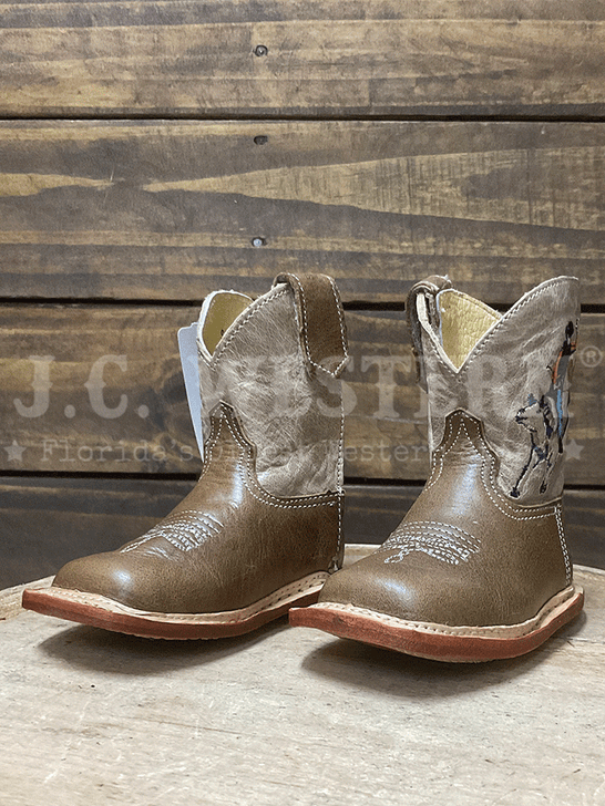 Roper 09-016-7912-8801 Infants Cowbabies Bull Rider Boot Tan side / front view. If you need any assistance with this item or the purchase of this item please call us at five six one seven four eight eight eight zero one Monday through Saturday 10:00a.m EST to 8:00 p.m EST