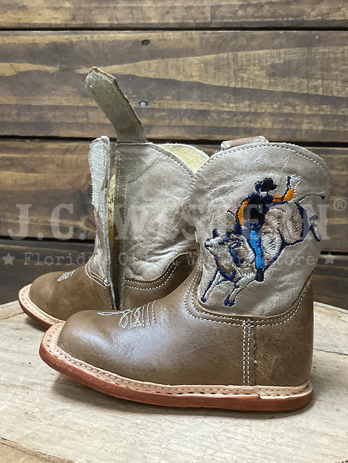 Roper 09-016-7912-8801 Infants Cowbabies Bull Rider Boot Tan side / front view. If you need any assistance with this item or the purchase of this item please call us at five six one seven four eight eight eight zero one Monday through Saturday 10:00a.m EST to 8:00 p.m EST