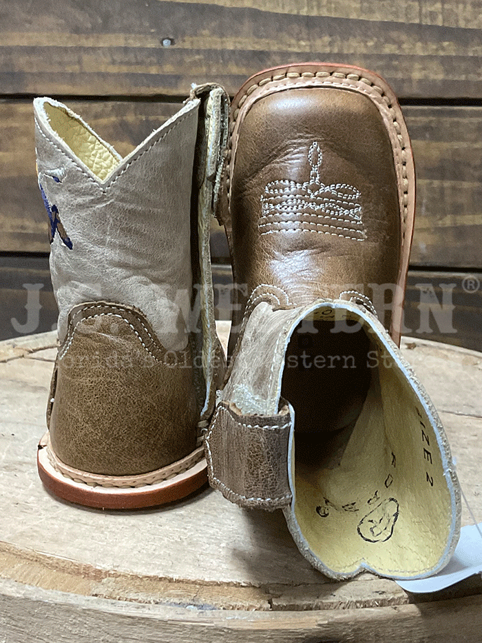 Roper 09-016-7912-8801 Infants Cowbabies Bull Rider Boot Tan side / front view. If you need any assistance with this item or the purchase of this item please call us at five six one seven four eight eight eight zero one Monday through Saturday 10:00a.m EST to 8:00 p.m EST