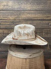 Stetson SSFLTR-7434 FLATROCK Straw Cowboy Hat Natural Burnt side view. If you need any assistance with this item or the purchase of this item please call us at five six one seven four eight eight eight zero one Monday through Saturday 10:00a.m EST to 8:00 p.m EST