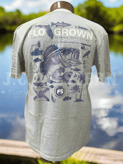 FloGrown FGM-1968 Mens Freshwater Fishing Tee Grey back view. If you need any assistance with this item or the purchase of this item please call us at five six one seven four eight eight eight zero one Monday through Saturday 10:00a.m EST to 8:00 p.m EST