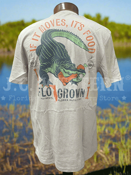 FloGrown FGM-1938 Mens If It Moves It's Food Tee Tan back view. If you need any assistance with this item or the purchase of this item please call us at five six one seven four eight eight eight zero one Monday through Saturday 10:00a.m EST to 8:00 p.m EST