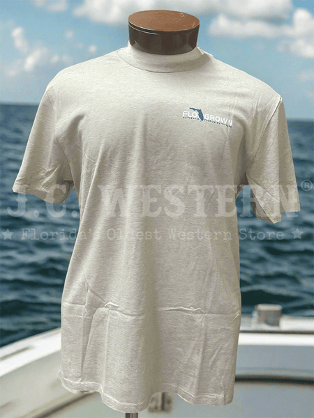 FloGrown FGM-1969 Mens Saltwater Fishing Tee Tan front view. If you need any assistance with this item or the purchase of this item please call us at five six one seven four eight eight eight zero one Monday through Saturday 10:00a.m EST to 8:00 p.m EST