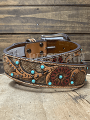 Ariat A1533008 Womens Calf Hair Underlay Tooled Belt Tan back view. If you need any assistance with this item or the purchase of this item please call us at five six one seven four eight eight eight zero one Monday through Saturday 10:00a.m EST to 8:00 p.m EST