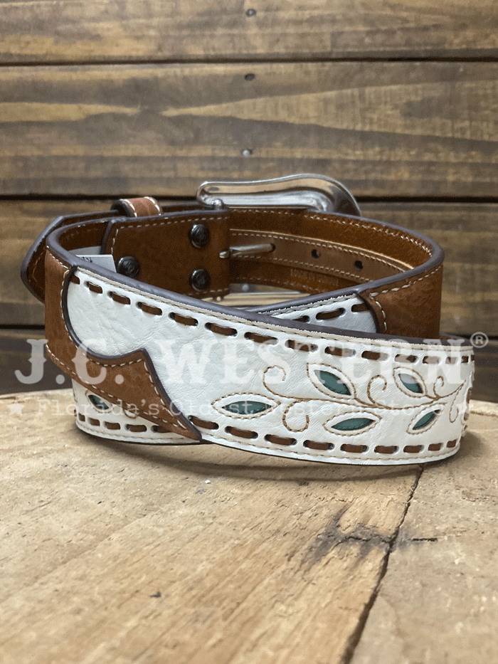 Ariat A1568305 Womens Flowers And Leaves Belt White front view. If you need any assistance with this item or the purchase of this item please call us at five six one seven four eight eight eight zero one Monday through Saturday 10:00a.m EST to 8:00 p.m EST