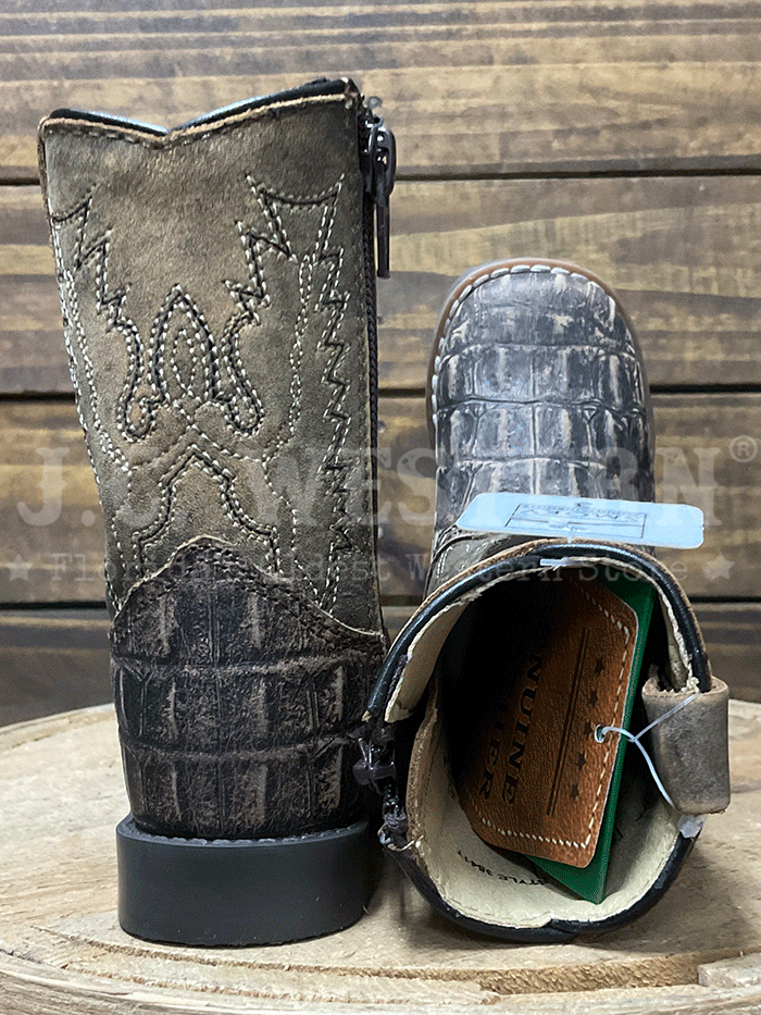 Smoky Mountain 3541T Kids Autry Western Boot Bark Brown Distressed side / front view. If you need any assistance with this item or the purchase of this item please call us at five six one seven four eight eight eight zero one Monday through Saturday 10:00a.m EST to 8:00 p.m EST