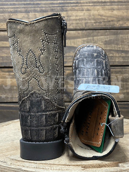 Smoky Mountain 3541T Kids Autry Western Boot Bark Brown Distressed back and toe view. If you need any assistance with this item or the purchase of this item please call us at five six one seven four eight eight eight zero one Monday through Saturday 10:00a.m EST to 8:00 p.m EST