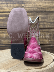 Roper 3642 Kids Wide Square Toe Glitter Boot Pink sole and front view. If you need any assistance with this item or the purchase of this item please call us at five six one seven four eight eight eight zero one Monday through Saturday 10:00a.m EST to 8:00 p.m EST