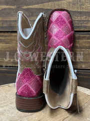 Roper 3642 Kids Wide Square Toe Glitter Boot Pink back and toe view. If you need any assistance with this item or the purchase of this item please call us at five six one seven four eight eight eight zero one Monday through Saturday 10:00a.m EST to 8:00 p.m EST