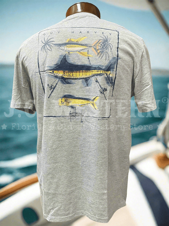 Guy Harvey GHV56924-SGH Mens Short Sleeve T-Shirt Sport Grey Heather back view. If you need any assistance with this item or the purchase of this item please call us at five six one seven four eight eight eight zero one Monday through Saturday 10:00a.m EST to 8:00 p.m EST