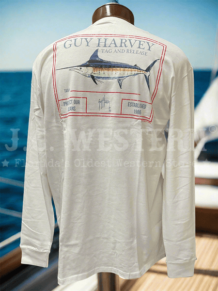 Guy Harvey GHV56933-BW Mens Long Sleeve T-Shirt Bright White back view. If you need any assistance with this item or the purchase of this item please call us at five six one seven four eight eight eight zero one Monday through Saturday 10:00a.m EST to 8:00 p.m EST