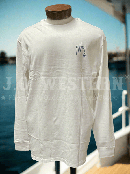 Guy Harvey GHV56933-BW Mens Long Sleeve T-Shirt Bright White front view. If you need any assistance with this item or the purchase of this item please call us at five six one seven four eight eight eight zero one Monday through Saturday 10:00a.m EST to 8:00 p.m EST