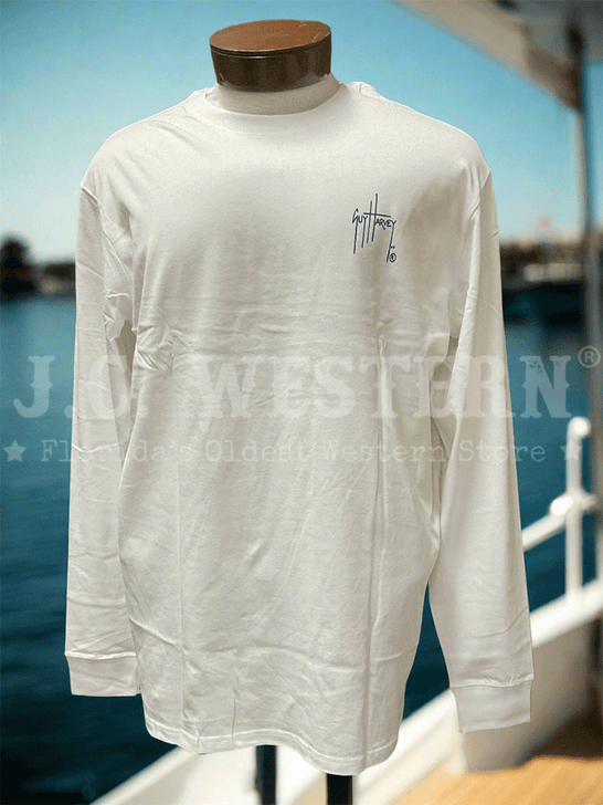 Guy Harvey GHV56933-BW Mens Long Sleeve T-Shirt Bright White front view. If you need any assistance with this item or the purchase of this item please call us at five six one seven four eight eight eight zero one Monday through Saturday 10:00a.m EST to 8:00 p.m EST