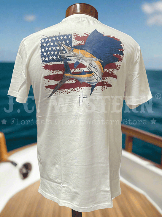 Guy Harvey GHV56931-BW Mens Short Sleeve T-Shirt Bright White back view. If you need any assistance with this item or the purchase of this item please call us at five six one seven four eight eight eight zero one Monday through Saturday 10:00a.m EST to 8:00 p.m EST