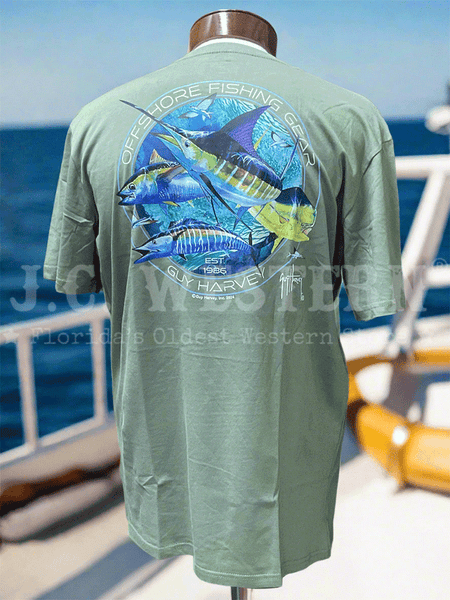 Guy Harvey GHV56931-DLG Mens Short Sleeve T-Shirt Deep Lichen Green back view. If you need any assistance with this item or the purchase of this item please call us at five six one seven four eight eight eight zero one Monday through Saturday 10:00a.m EST to 8:00 p.m EST