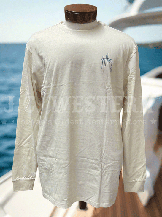 Guy Harvey GHV56933-BWH Mens Long Sleeve T-Shirt Bone White front view. If you need any assistance with this item or the purchase of this item please call us at five six one seven four eight eight eight zero one Monday through Saturday 10:00a.m EST to 8:00 p.m EST