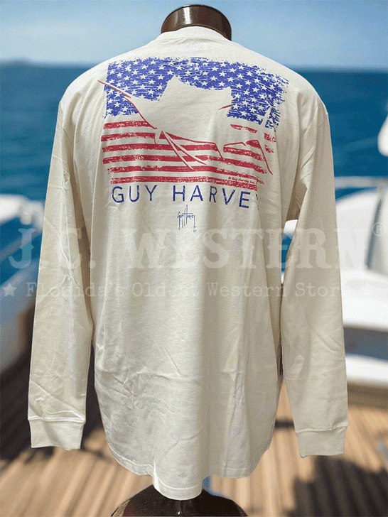 Guy Harvey GHV56933-BWH Mens Long Sleeve T-Shirt Bone White back view. If you need any assistance with this item or the purchase of this item please call us at five six one seven four eight eight eight zero one Monday through Saturday 10:00a.m EST to 8:00 p.m EST