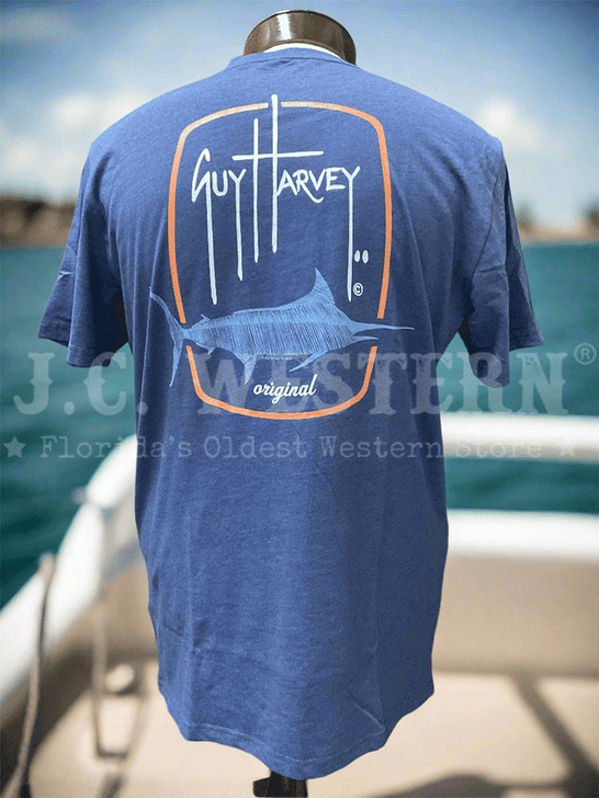 Guy Harvey GHV56924-CBH Mens Short Sleeve T-Shirt Crown Blue Heather back view. If you need any assistance with this item or the purchase of this item please call us at five six one seven four eight eight eight zero one Monday through Saturday 10:00a.m EST to 8:00 p.m EST