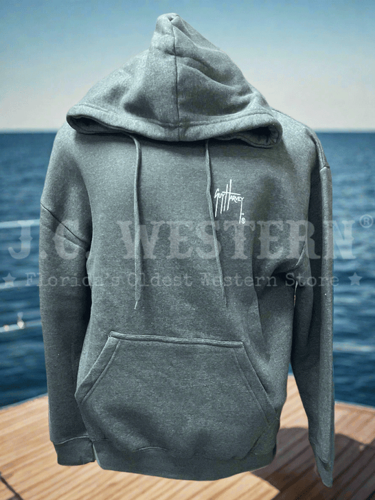 Guy Harvey GHV55666-CH Mens Fleece Hoodie Charcoal Heather front view. If you need any assistance with this item or the purchase of this item please call us at five six one seven four eight eight eight zero one Monday through Saturday 10:00a.m EST to 8:00 p.m EST