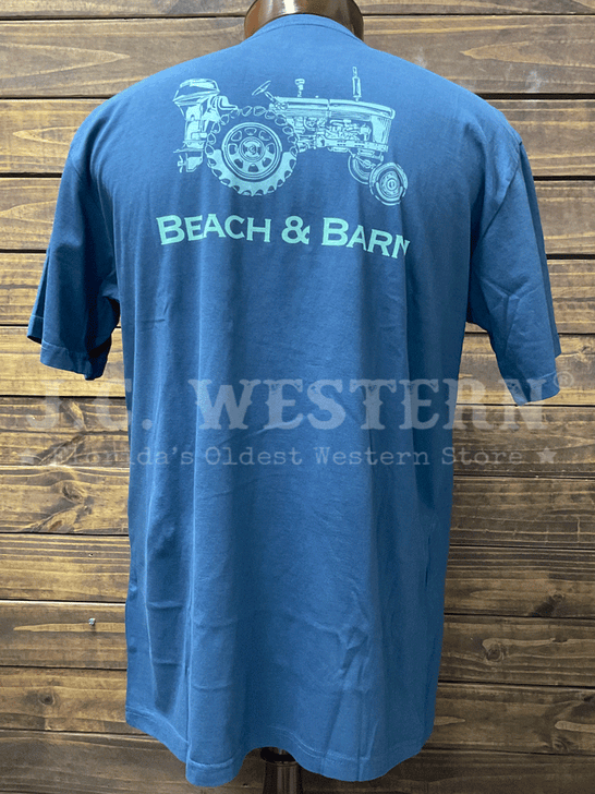 Beach & Barn OUTBOARD Short Sleeve T-Shirt Navy back view. If you need any assistance with this item or the purchase of this item please call us at five six one seven four eight eight eight zero one Monday through Saturday 10:00a.m EST to 8:00 p.m EST