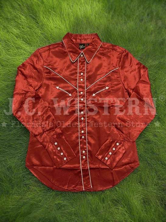 Cruel Denim CTW7466011 Womens Long Sleeve Snap Shirt Red Brown front view. If you need any assistance with this item or the purchase of this item please call us at five six one seven four eight eight eight zero one Monday through Saturday 10:00a.m EST to 8:00 p.m EST
