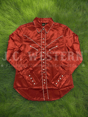 Cruel Denim CTW7466011 Womens Long Sleeve Snap Shirt Red Brown front view. If you need any assistance with this item or the purchase of this item please call us at five six one seven four eight eight eight zero one Monday through Saturday 10:00a.m EST to 8:00 p.m EST