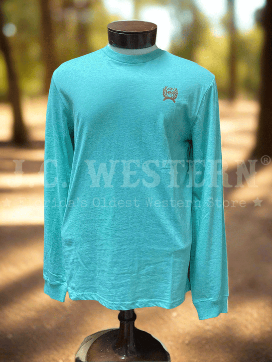 Cinch MTK1721019-TUR Mens The Cowboy State Of Mind Long Sleeve Tee Turquoise front view. If you need any assistance with this item or the purchase of this item please call us at five six one seven four eight eight eight zero one Monday through Saturday 10:00a.m EST to 8:00 p.m EST