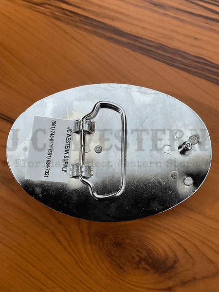 Fashionwest 412S Oval Spinning Spur Belt Buckle Silver back view. 