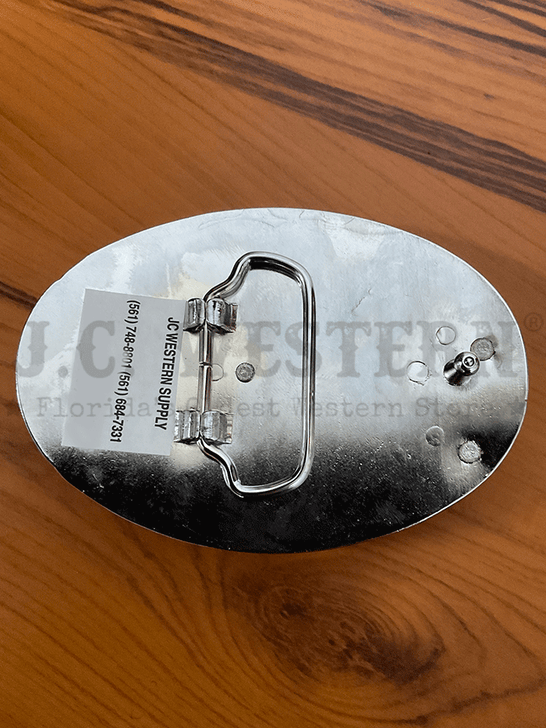 Fashionwest 412S Oval Spinning Spur Belt Buckle Silver back view. 