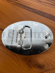 Fashionwest 412S Oval Spinning Spur Belt Buckle Silver back view. 
