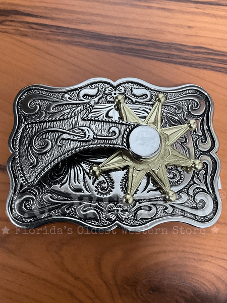 Fashionwest 414 Square Spinning Spur Belt Buckle Silver front view. If you need any assistance with this item or the purchase of this item please call us at five six one seven four eight eight eight zero one Monday through Saturday 10:00a.m EST to 8:00 p.m EST