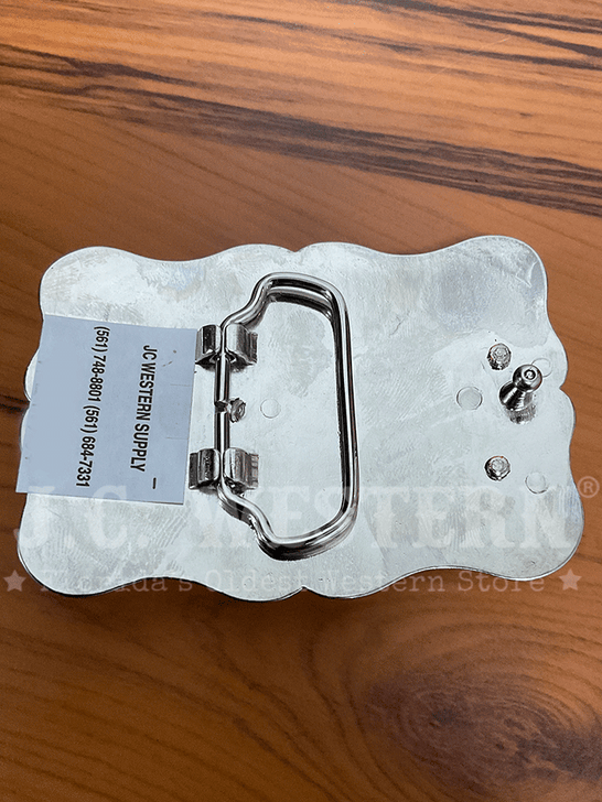 Fashionwest 414 Square Spinning Spur Belt Buckle Silver back view. If you need any assistance with this item or the purchase of this item please call us at five six one seven four eight eight eight zero one Monday through Saturday 10:00a.m EST to 8:00 p.m EST