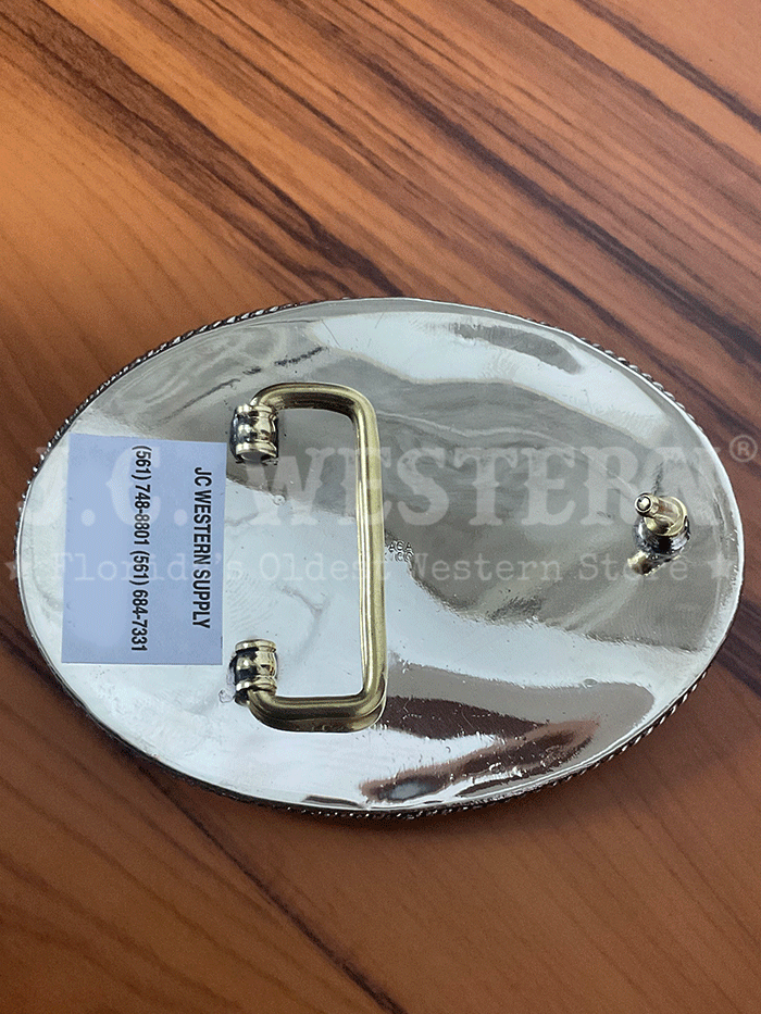 Fashionwest 449 Oval Buffalo Belt Buckle Silver front view. If you need any assistance with this item or the purchase of this item please call us at five six one seven four eight eight eight zero one Monday through Saturday 10:00a.m EST to 8:00 p.m EST