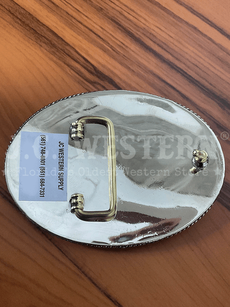 Fashionwest 449 Oval Buffalo Belt Buckle Silver back view. If you need any assistance with this item or the purchase of this item please call us at five six one seven four eight eight eight zero one Monday through Saturday 10:00a.m EST to 8:00 p.m EST