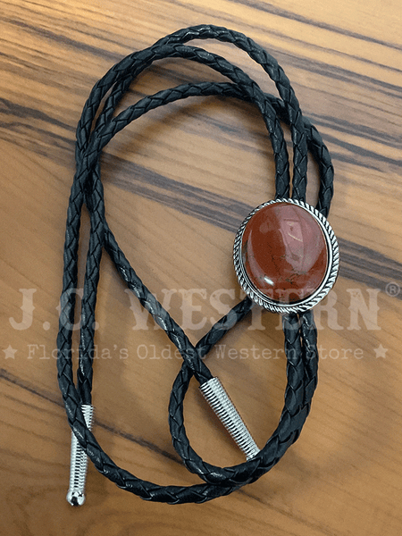 Fashionwest 1182-03 Oval Stone Western Bolo Tie Cognac front view. If you need any assistance with this item or the purchase of this item please call us at five six one seven four eight eight eight zero one Monday through Saturday 10:00a.m EST to 8:00 p.m EST