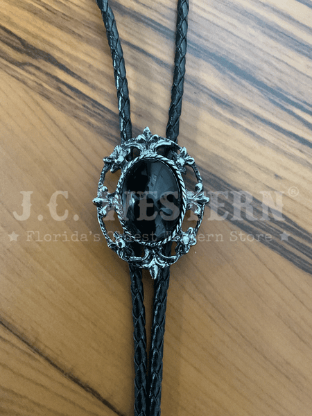 Fashionwest 1149B Western Bolo Tie Black close up. If you need any assistance with this item or the purchase of this item please call us at five six one seven four eight eight eight zero one Monday through Saturday 10:00a.m EST to 8:00 p.m EST