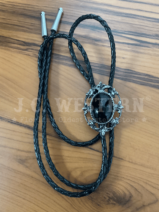 Fashionwest 1149B Western Bolo Tie Black front view. If you need any assistance with this item or the purchase of this item please call us at five six one seven four eight eight eight zero one Monday through Saturday 10:00a.m EST to 8:00 p.m EST