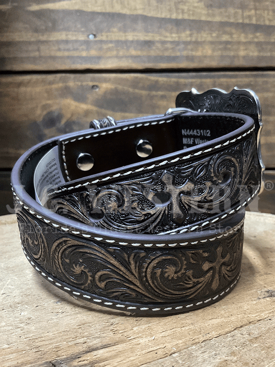 Nocona N4443102 Kids Embossed Cross Belt Brown back view. If you need any assistance with this item or the purchase of this item please call us at five six one seven four eight eight eight zero one Monday through Saturday 10:00a.m EST to 8:00 p.m EST