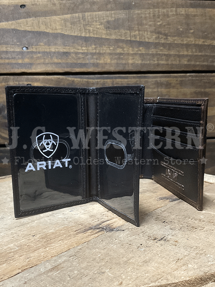 Ariat A3566502 Mens Bifold Pass Case Wallet Brown front view. If you need any assistance with this item or the purchase of this item please call us at five six one seven four eight eight eight zero one Monday through Saturday 10:00a.m EST to 8:00 p.m EST