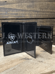Ariat A3566502 Mens Bifold Pass Case Wallet Brown removable flap view. If you need any assistance with this item or the purchase of this item please call us at five six one seven four eight eight eight zero one Monday through Saturday 10:00a.m EST to 8:00 p.m EST